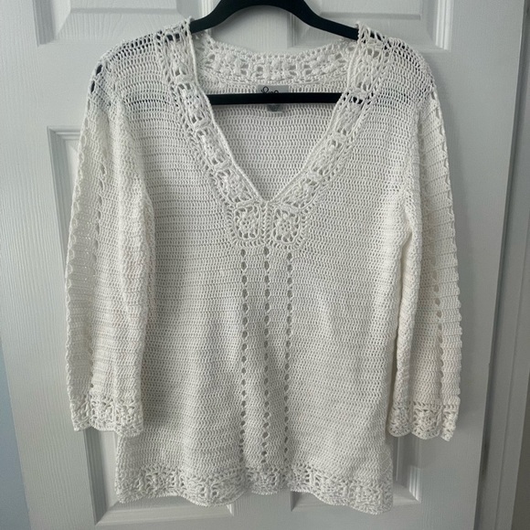 Lilly Pulitzer Sweaters - Vintage Lilly Pulitzer Coastal Grandma Crochet V-Neck Sweater 100% Cotton
